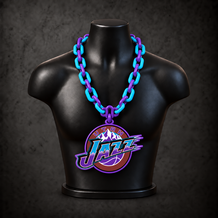Utah Jazz Classic Hype Chain on black display bust - Sign Guy
