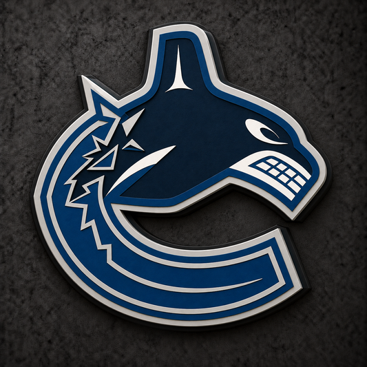 Vancouver Canucks 3D Plaque with raised layered artwork on a dark charcoal wall