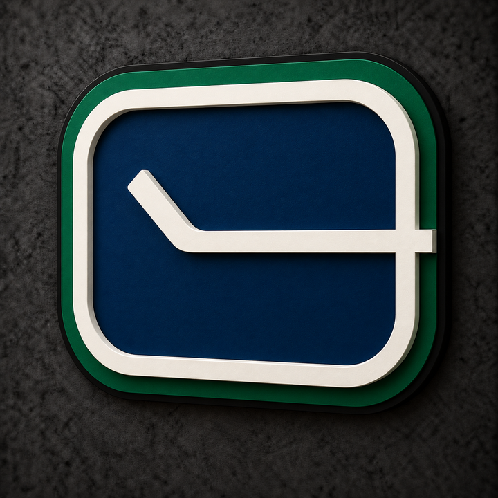 Vancouver Canucks Retro 3D Plaque with raised layered artwork on a dark charcoal wall