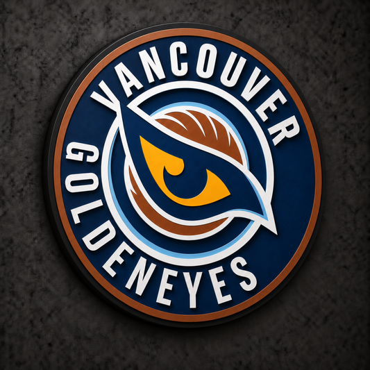 Vancouver Goldeneyes 3D Plaque with raised layered artwork on a dark charcoal wall