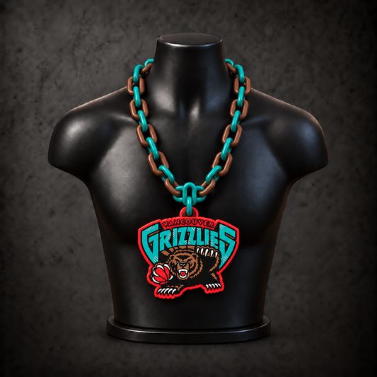 Vancouver Grizzlies Classic Hype Chain on black display bust - Sign Guy