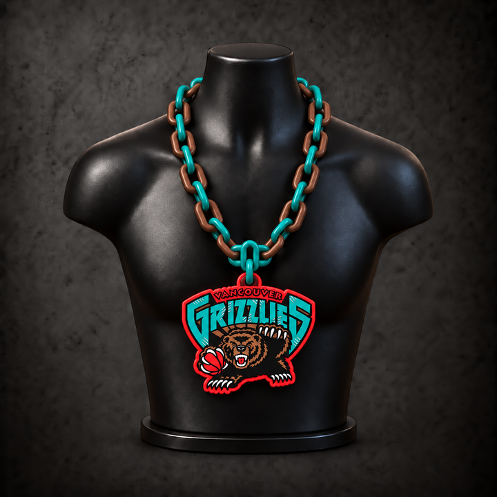 Vancouver Grizzlies Classic Hype Chain on black display bust - Sign Guy