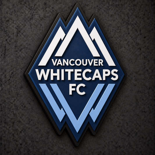 Vancouver Whitecaps FC 3D Plaque with raised layered artwork on a dark charcoal wall