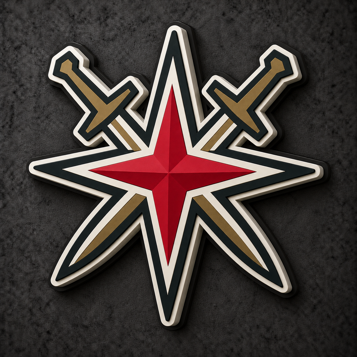 Vegas Golden Knights Alternate Design 3D Plaque with raised layered artwork on a dark charcoal wall