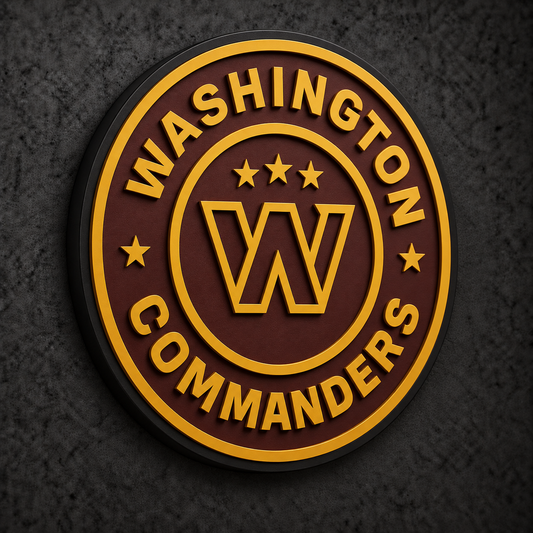 Washington Commanders 3D Plaque with raised layered artwork on a dark charcoal wall