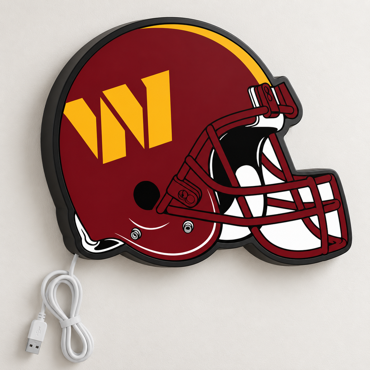 Washington Commanders Helmet LED Sign shown in daylight
