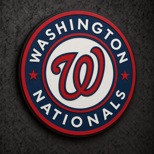 Washington Nationals 3D Plaque with raised layered artwork on a dark charcoal wall