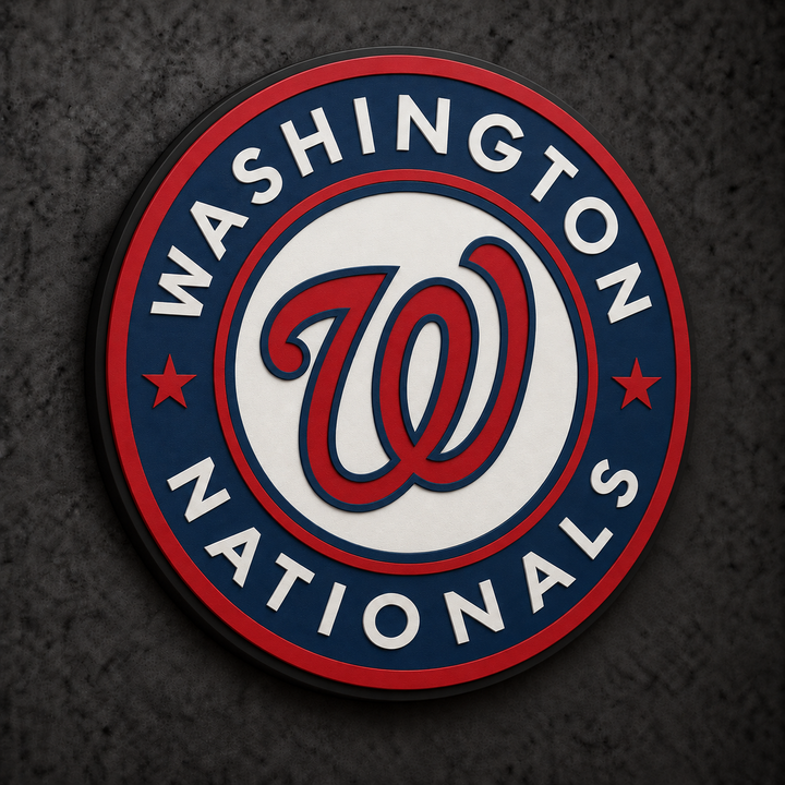 Washington Nationals 3D Plaque with raised layered artwork on a dark charcoal wall