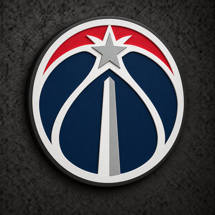 Washington Wizards 3D Plaque with raised layered artwork on a dark charcoal wall