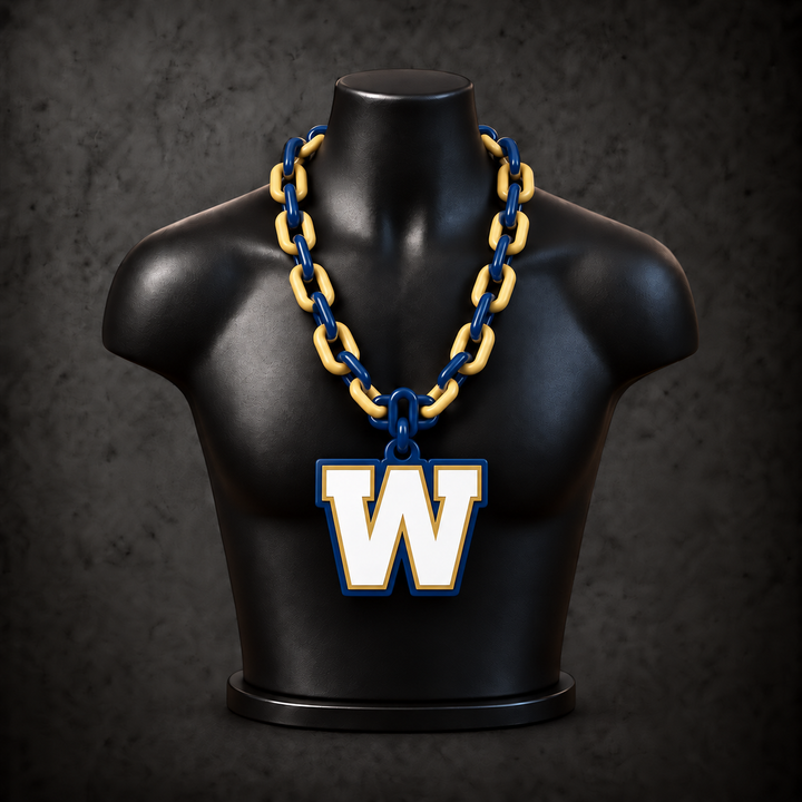 Winnipeg Blue Bombers Classic Hype Chain on black display bust - Sign Guy