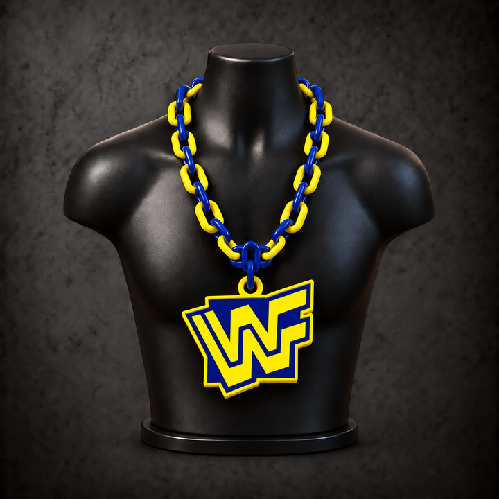 WWF Retro Logo Classic Hype Chain on black display bust - Sign Guy