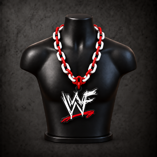 WWF Scratch Logo Classic Hype Chain on black display bust - Sign Guy
