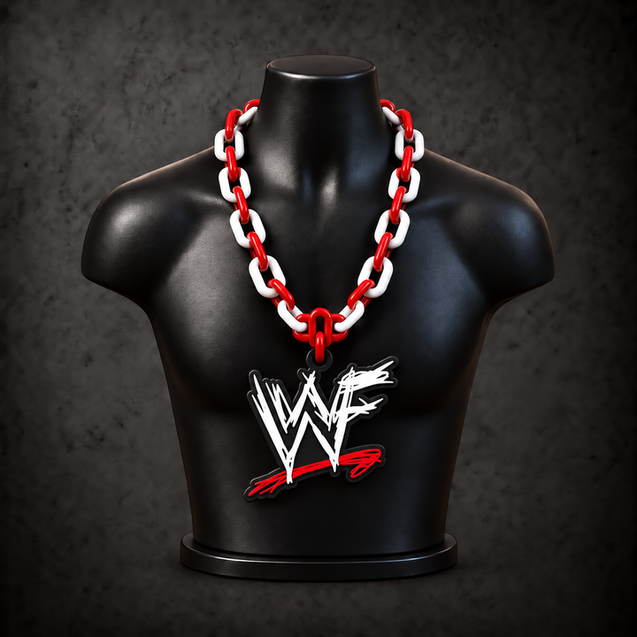 WWF Scratch Logo Classic Hype Chain on black display bust - Sign Guy